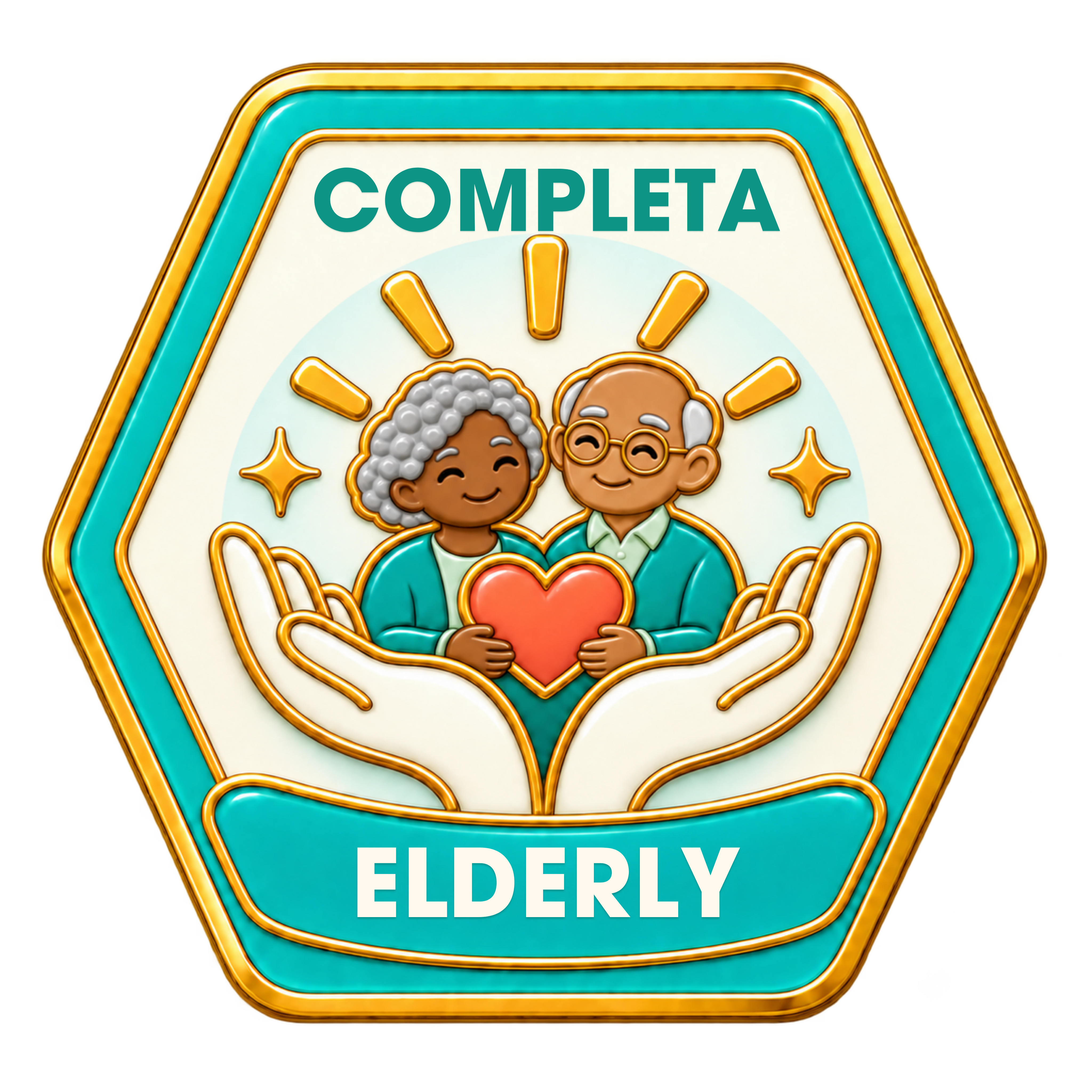 Completa Elderly badge with two older adults and a heart